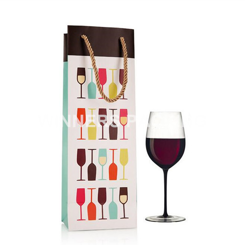 Custom design luxury wine bottle paper bag with logo
