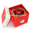 Side view of printed Christmas gift box with holiday prints