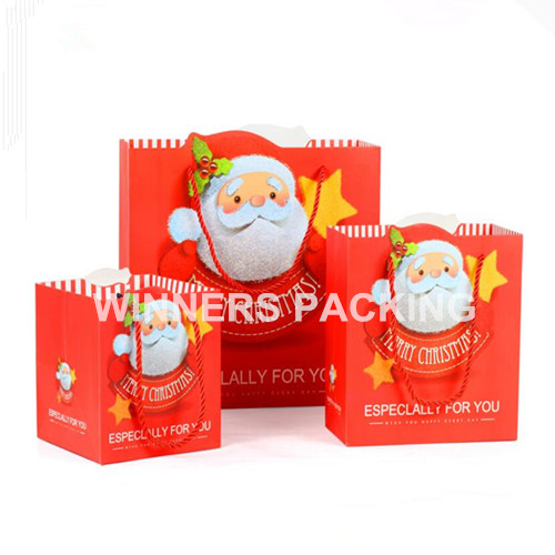 Christmas paper bag with snowflake and Santa print