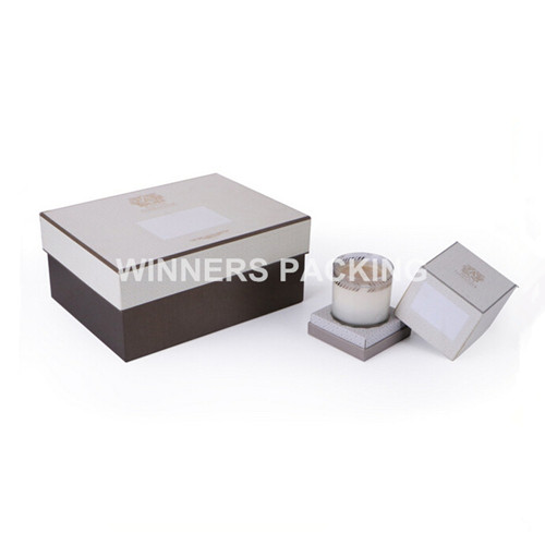 Front view of high-end candle paper box with tray insert