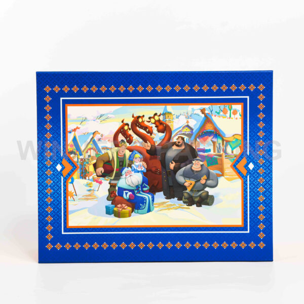 Foldable blue gift box with cartoon print