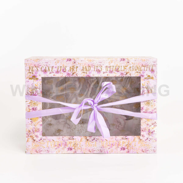 Customized Full-Pattern Floral PVC Window Foldable Cake Box with Ribbon