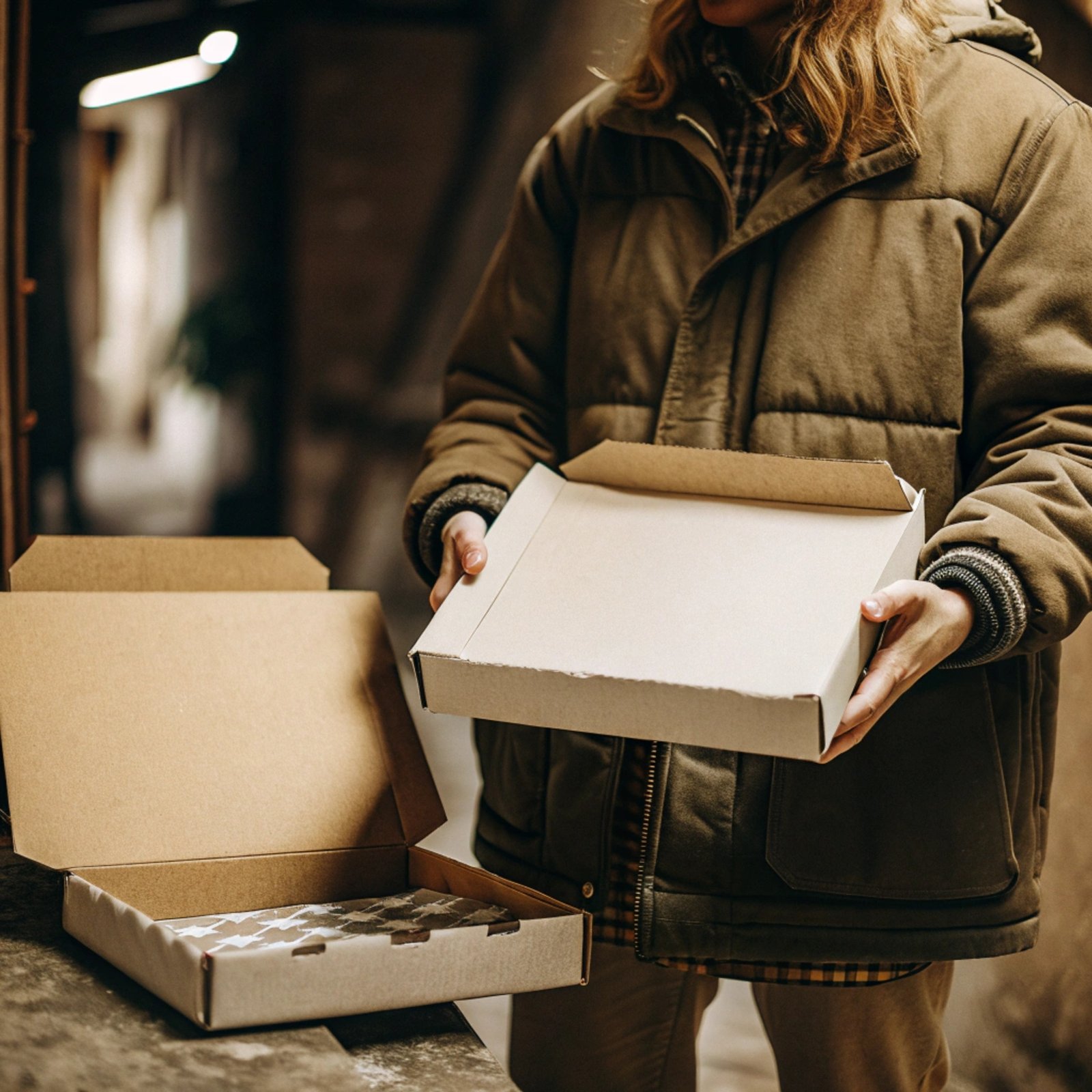 A packaging box with adjustable internal trays for different products