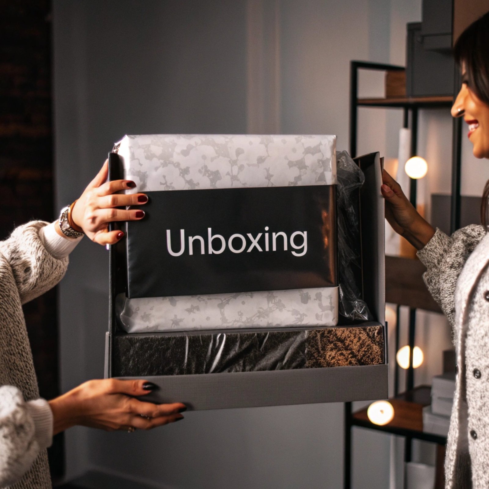 A collage of Instagram and TikTok unboxing videos featuring a branded box.