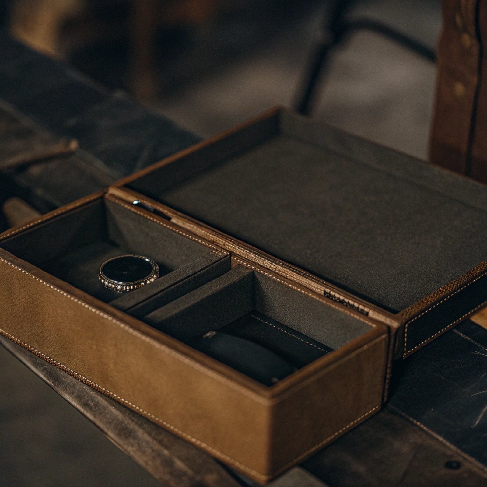 A magnetic box being used as a storage box on a shelf, showing its longevity